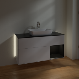 Тумба под раковину Villeroy & Boch Finion 120х50,1 см с подсветкой МДФ глянцевый белый лак/стекло черное матовое G832PDGF