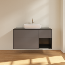 Тумба под раковину Villeroy & Boch Finion 120х50,1 см с подсветкой МДФ антрацит матовый лак/стекло черное матовое G832PDGK