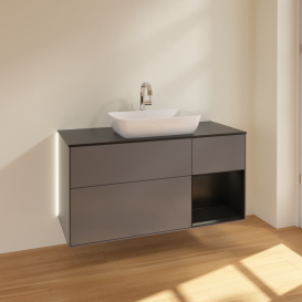 Тумба под раковину Villeroy & Boch Finion 120х50,1 см с подсветкой МДФ антрацит матовый лак/стекло черное матовое G832PDGK