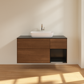 Тумба под раковину Villeroy & Boch Finion 120х50,1 см с подсветкой МДФ шпон грецкого ореха/стекло черное матовое G832PDGN