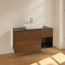 Тумба под раковину Villeroy & Boch Finion 120х50,1 см с подсветкой МДФ шпон грецкого ореха/стекло черное матовое G832PDGN