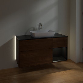 Тумба под раковину Villeroy & Boch Finion 120х50,1 см с подсветкой МДФ шпон грецкого ореха/стекло черное матовое G832PDGN