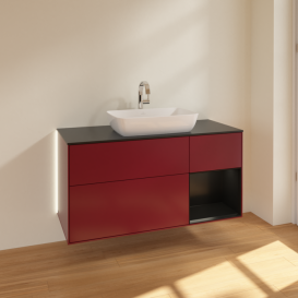 Тумба под раковину Villeroy & Boch Finion 120х50,1 см с подсветкой МДФ пион матовый лак/стекло черное матовое G832PDHB