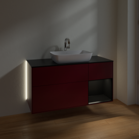 Тумба под раковину Villeroy & Boch Finion 120х50,1 см с подсветкой МДФ пион матовый лак/стекло черное матовое G832PDHB