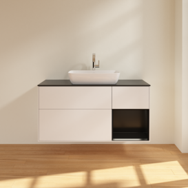 	Тумба под раковину Villeroy & Boch Finion 120х50,1 см с подсветкой МДФ белый матовый лак/стекло черное матовое G832PDMT