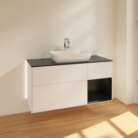 	Тумба под раковину Villeroy & Boch Finion 120х50,1 см с подсветкой МДФ белый матовый лак/стекло черное матовое G832PDMT