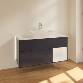 Тумба под раковину Villeroy & Boch Finion 120х50,1 см с подсветкой МДФ темно-синий матовый лак/стекло белое матовое G831GFHG