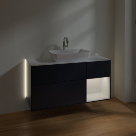 Тумба под раковину Villeroy & Boch Finion 120х50,1 см с подсветкой МДФ темно-синий матовый лак/стекло белое матовое G831GFHG