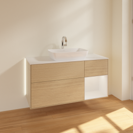 Тумба под раковину Villeroy & Boch Finion 120х50,1 см с подсветкой МДФ шпон дуба/стекло белое матовое G831GFPC