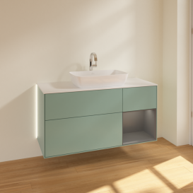 Тумба под раковину Villeroy & Boch Finion 120х50,1 см с подсветкой МДФ оливковый матовый лак/стекло белое матовое G831GKGM