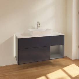 Тумба под раковину Villeroy & Boch Finion 120х50,1 см с подсветкой МДФ темно-синий матовый лак/стекло белое матовое G831GKHG