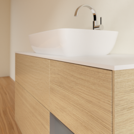 Тумба под раковину Villeroy & Boch Finion 120х50,1 см с подсветкой МДФ шпон дуба/стекло белое матовое G831GKPC