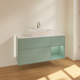 Тумба под раковину Villeroy & Boch Finion 120х50,1 см с подсветкой МДФ оливковый матовый лак/стекло белое матовое G831GMGM