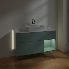 Тумба под раковину Villeroy & Boch Finion 120х50,1 см с подсветкой МДФ оливковый матовый лак/стекло белое матовое G831GMGM