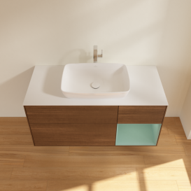 Тумба под раковину Villeroy & Boch Finion 120х50,1 см с подсветкой МДФ шпон грецкого ореха/стекло белое матовое G831GMGN