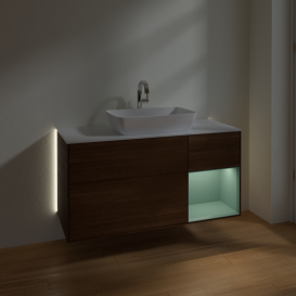 Тумба под раковину Villeroy & Boch Finion 120х50,1 см с подсветкой МДФ шпон грецкого ореха/стекло белое матовое G831GMGN