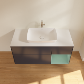 Тумба под раковину Villeroy & Boch Finion 120х50,1 см с подсветкой МДФ темно-синий матовый лак/стекло белое матовое G831GMHG