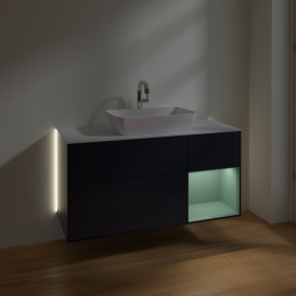 Тумба под раковину Villeroy & Boch Finion 120х50,1 см с подсветкой МДФ темно-синий матовый лак/стекло белое матовое G831GMHG