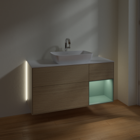 Тумба под раковину Villeroy & Boch Finion 120х50,1 см с подсветкой МДФ шпон дуба/стекло белое матовое G831GMPC