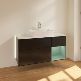 Тумба под раковину Villeroy & Boch Finion 120х50,1 см с подсветкой МДФ черный матовый лак/стекло белое матовое G831GMPD