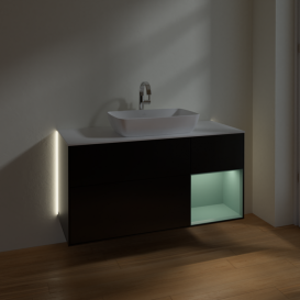 Тумба под раковину Villeroy & Boch Finion 120х50,1 см с подсветкой МДФ черный матовый лак/стекло белое матовое G831GMPD
