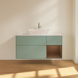 Тумба под раковину Villeroy & Boch Finion 120х50,1 см с подсветкой МДФ оливковый матовый лак/стекло белое матовое G831GNGM