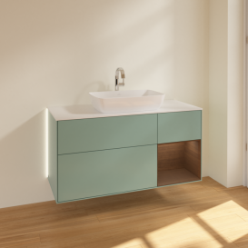 Тумба под раковину Villeroy & Boch Finion 120х50,1 см с подсветкой МДФ оливковый матовый лак/стекло белое матовое G831GNGM