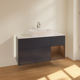 Тумба під раковину Villeroy & Boch Finion 120х50,1 см із підсвічуванням МДФ темно-синій матовий лак/скло біле матове G831GNHG