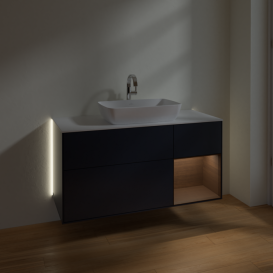 Тумба під раковину Villeroy & Boch Finion 120х50,1 см із підсвічуванням МДФ темно-синій матовий лак/скло біле матове G831GNHG