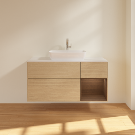 Тумба под раковину Villeroy & Boch Finion 120х50,1 см с подсветкой МДФ шпон дуба/стекло белое матовое G831GNPC