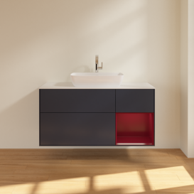 Тумба под раковину Villeroy & Boch Finion 120х50,1 см с подсветкой МДФ темно-синий матовый лак/стекло белое матовое G831HBHG
