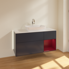 Тумба под раковину Villeroy & Boch Finion 120х50,1 см с подсветкой МДФ темно-синий матовый лак/стекло белое матовое G831HBHG