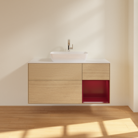 Тумба под раковину Villeroy & Boch Finion 120х50,1 см с подсветкой МДФ шпон дуба/стекло белое матовое G831HBPC