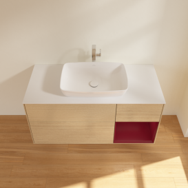 Тумба под раковину Villeroy & Boch Finion 120х50,1 см с подсветкой МДФ шпон дуба/стекло белое матовое G831HBPC