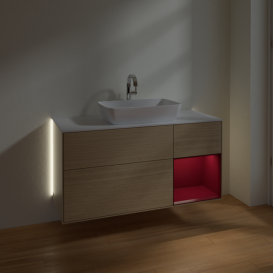 Тумба под раковину Villeroy & Boch Finion 120х50,1 см с подсветкой МДФ шпон дуба/стекло белое матовое G831HBPC