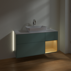 Тумба под раковину Villeroy & Boch Finion 120х50,1 см с подсветкой МДФ оливковый матовый лак/стекло белое матовое G831HFGM