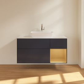 Тумба под раковину Villeroy & Boch Finion 120х50,1 см с подсветкой МДФ темно-синий матовый лак/стекло белое матовое G831HFHG