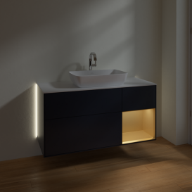 Тумба под раковину Villeroy & Boch Finion 120х50,1 см с подсветкой МДФ темно-синий матовый лак/стекло белое матовое G831HFHG