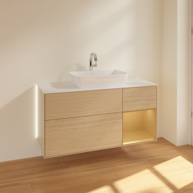 Тумба под раковину Villeroy & Boch Finion 120х50,1 см с подсветкой МДФ шпон дуба/стекло белое матовое G831HFPC