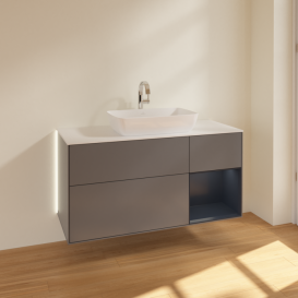 Тумба под раковину Villeroy & Boch Finion 120х50,1 см с подсветкой МДФ антрацит матовый лак/стекло белое матовое G831HGGK