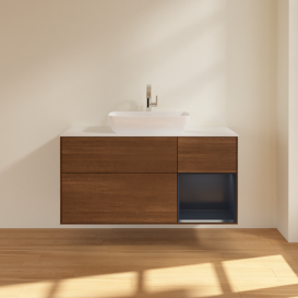 Тумба под раковину Villeroy & Boch Finion 120х50,1 см с подсветкой МДФ шпон грецкого ореха/стекло белое матовое G831HGGN