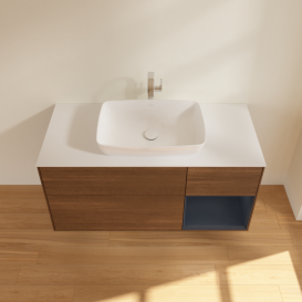 Тумба под раковину Villeroy & Boch Finion 120х50,1 см с подсветкой МДФ шпон грецкого ореха/стекло белое матовое G831HGGN