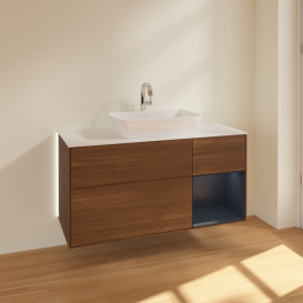 Тумба под раковину Villeroy & Boch Finion 120х50,1 см с подсветкой МДФ шпон грецкого ореха/стекло белое матовое G831HGGN