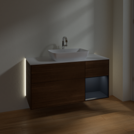 Тумба под раковину Villeroy & Boch Finion 120х50,1 см с подсветкой МДФ шпон грецкого ореха/стекло белое матовое G831HGGN