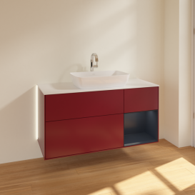 Тумба под раковину Villeroy & Boch Finion 120х50,1 см с подсветкой МДФ пион матовый лак/стекло белое матовое G831HGHB