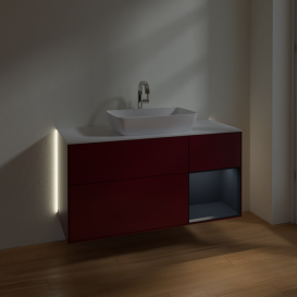 Тумба под раковину Villeroy & Boch Finion 120х50,1 см с подсветкой МДФ пион матовый лак/стекло белое матовое G831HGHB