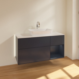 Тумба под раковину Villeroy & Boch Finion 120х50,1 см с подсветкой МДФ темно-синий матовый лак/стекло белое матовое G831HGHG