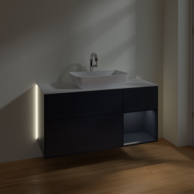 Тумба под раковину Villeroy & Boch Finion 120х50,1 см с подсветкой МДФ темно-синий матовый лак/стекло белое матовое G831HGHG