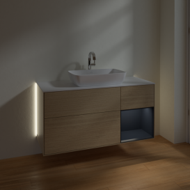 Тумба под раковину Villeroy & Boch Finion 120х50,1 см с подсветкой МДФ шпон дуба/стекло белое матовое G831HGPC