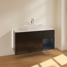 Тумба под раковину Villeroy & Boch Finion 120х50,1 см с подсветкой МДФ черный матовый лак/стекло белое матовое G831HGPD